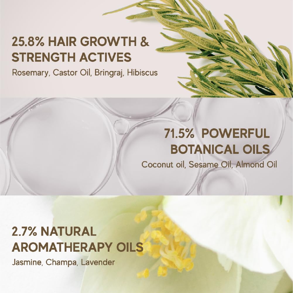 indē wild Champi Hair Oil With Rosemary Oil, Brahmi, Amla, Bhringraj | Ayurvedic, Hair Growth, Controls Dandruff, Hairfall | Soothing Fragrance