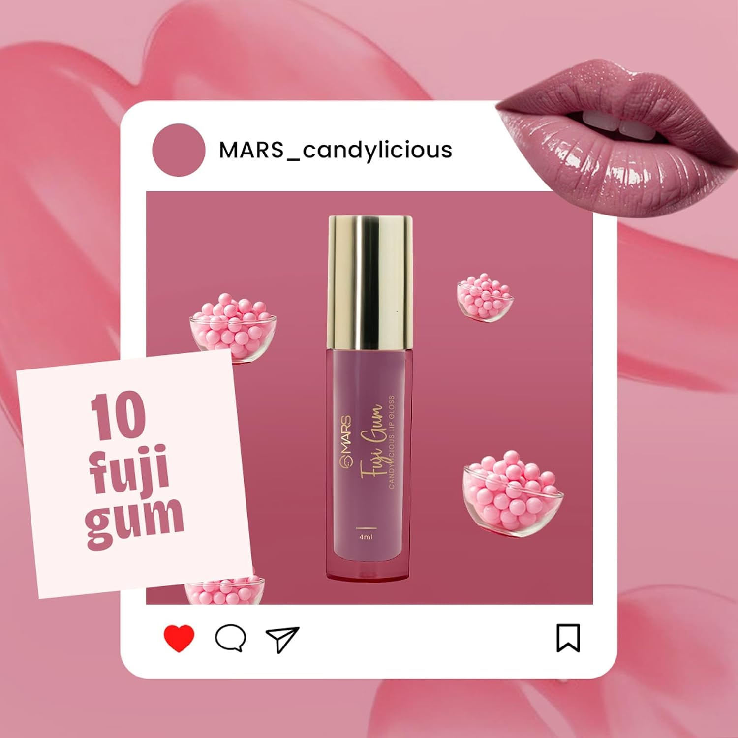 MARS Candylicious Sheer Lip Gloss for Women | Hydrating & High Shine | Lightweight | Non-Sticky | Enriched with Vitamin-E, Hyaluronic Acid & Avocado Ester (4.0ml) (10-FUJI GUM)