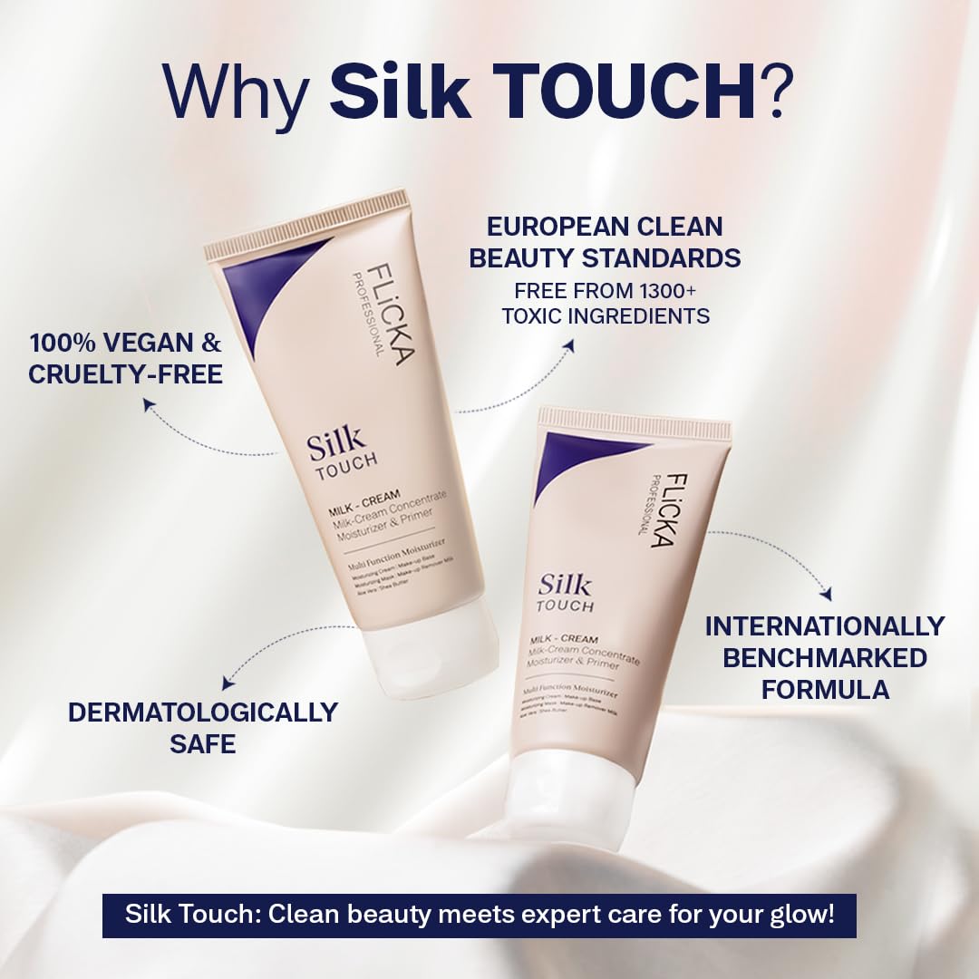 FLiCKA Silk Touch 3 in 1 Moisturizer and Primer for Face | Hydrating, Lightweight, Long-Lasting | Pore Minimizer | Dermatologically Tested | All Skin Types | Makeup Base | 60g | Cruelty-Free (Pack of 1)