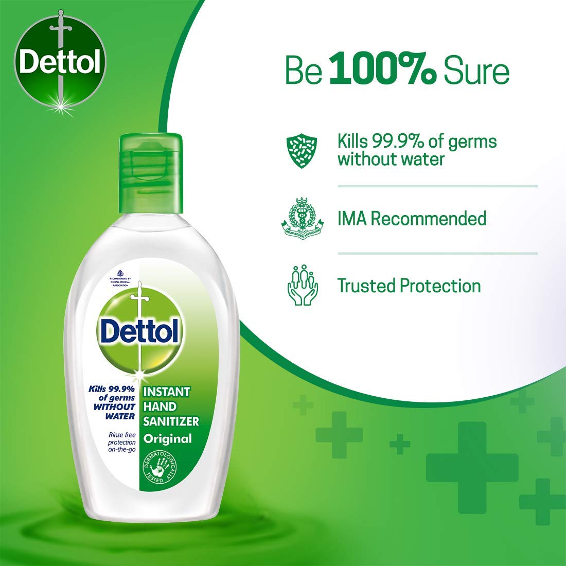 Dettol Alcohol based Hand Sanitizer, Original, 50ml, Pack of 2 50ml - Original Pack of 2