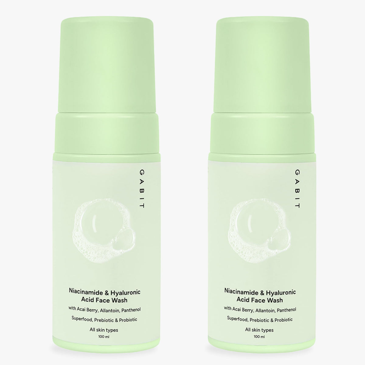Gabit Niacinamide & Hyaluronic Acid Foaming Face Wash | Gently Cleanses, Non-drying, Soothes | Vitamin B5, Acai Berry | Dry, Normal, Sensitive Skin Types | For