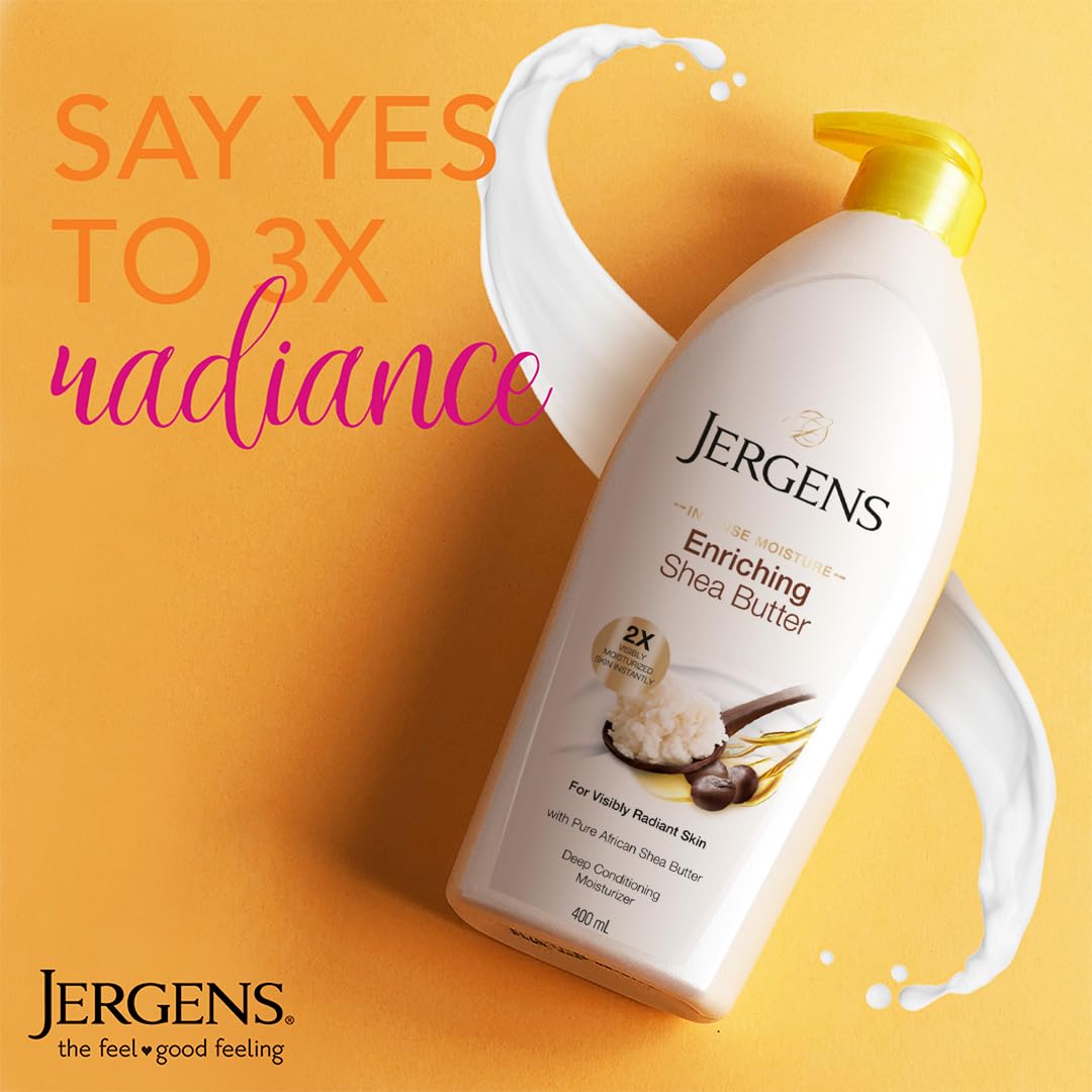 Jergens Shea Butter Deeply Conditioning Body Moisturizer 400ml, Hydrating & Nourishing Lotion for Dry Skin, Daily Use Cream for Soft, Smooth & Shiny Skin, Light