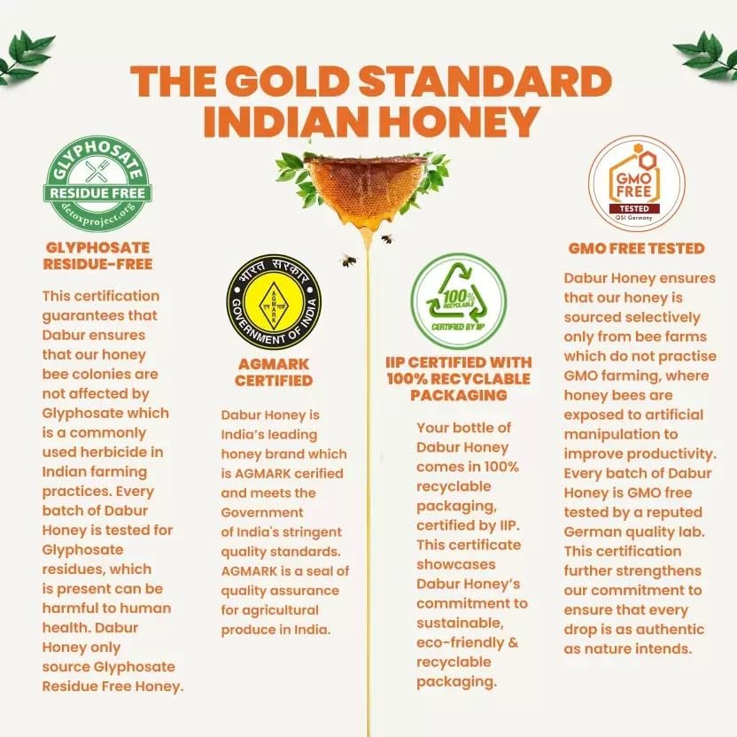 Dabur Honey - 1.2kg | 100% Pure | World's No.1 Honey Brand with No Sugar Adulteration | For Fitness & Health | Natural Immunity Booster | 100% Indigenous | Rich in Antioxidants & Minerals