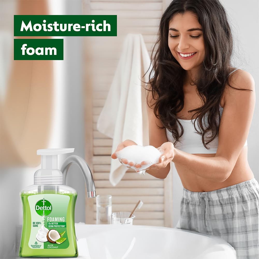 Dettol Foaming Handwash Pump - Aloe Coconut, 250ml | Rich Foam | Moisturizing Hand Wash | Soft on Hands 250 ml (Pack of 1)