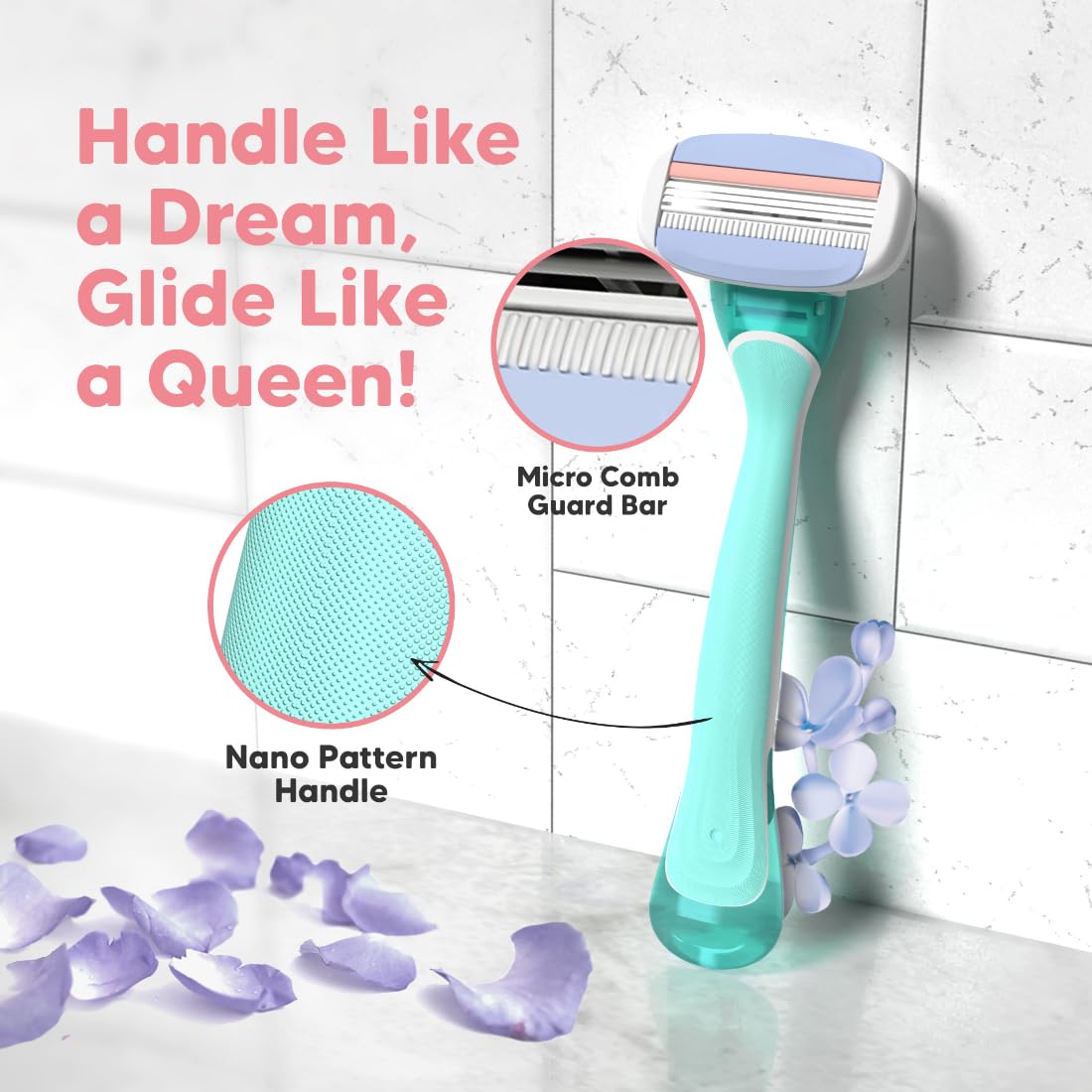 Letsshave Evior 3 Sensitive Shaving Razor for Women | 1 Handle + 2 Blades | Dual Moisture Bar with AloeVera, Vitamin E, Argan & Avocado Oils | Bikini & Underarm