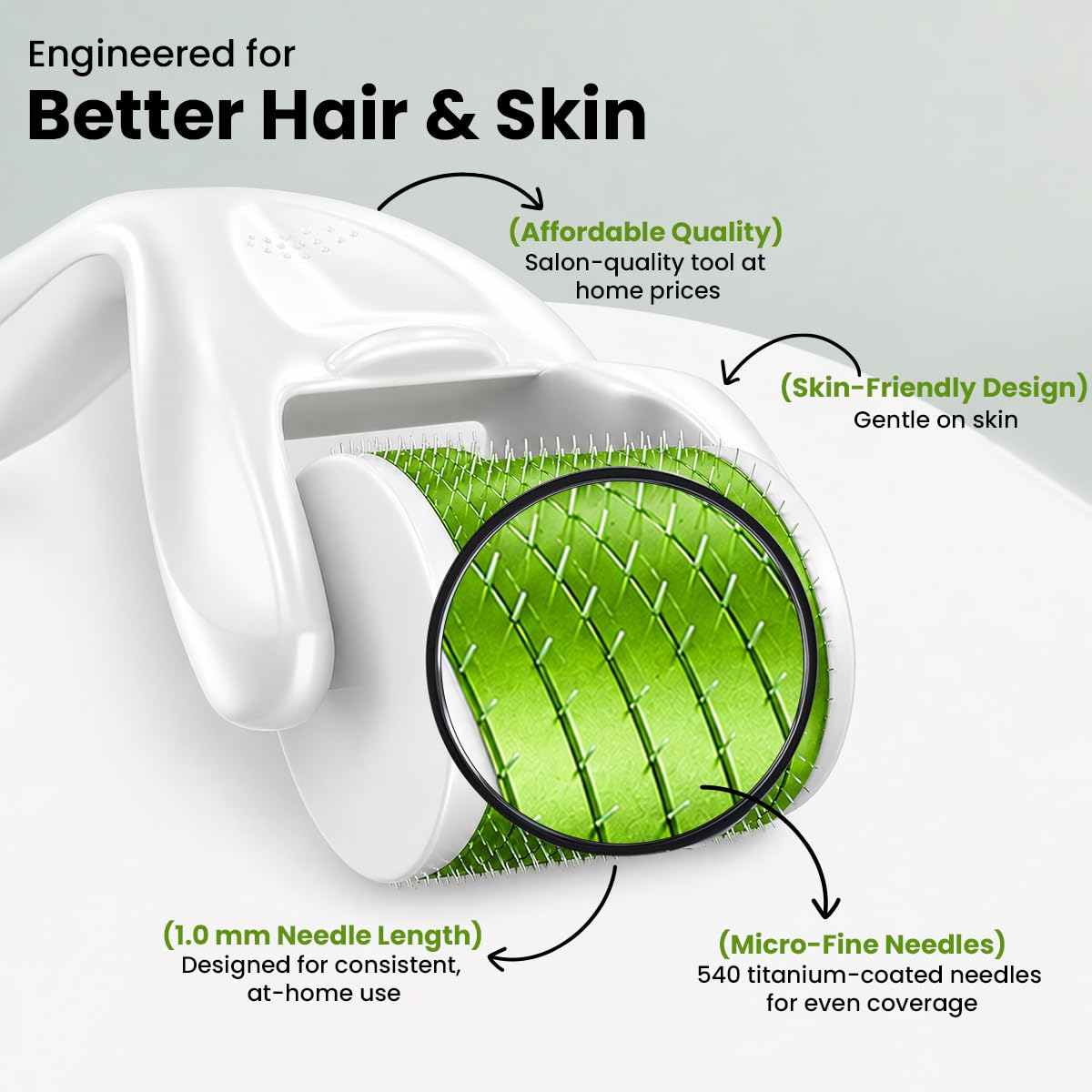 Sheopal's Derma Roller for Beard & Hair Growth – 1.0mm Titanium Needles Microneedling Roller, Reduces Acne Scars & Boosts Serum Absorption