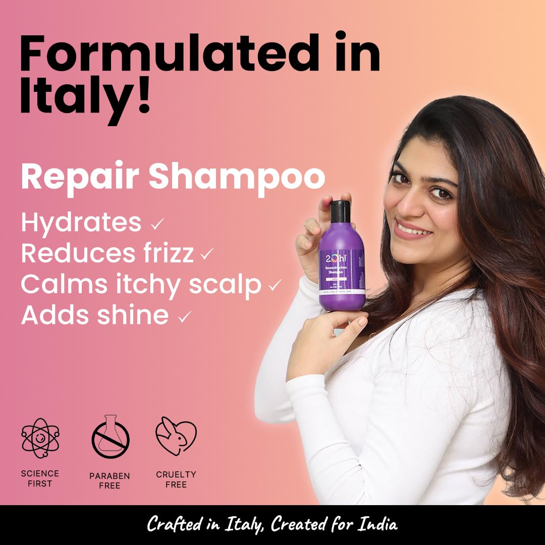 2.Oh! Italian Reconstruction Shampoo for Frizzy and Dry Hair | Oily Scalp Tri-Surfactant Formula | Repairs Dull Damaged Hair | Prevents Frizz and Breakage | For