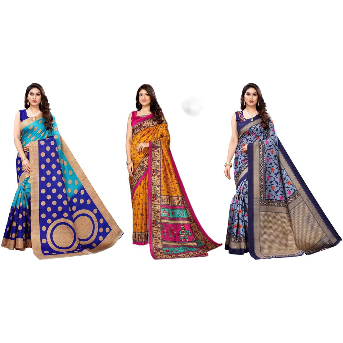 Yashika Sari Women's 3 Pack Unstitched Silk Blouses Taille unique Multicoloured 26