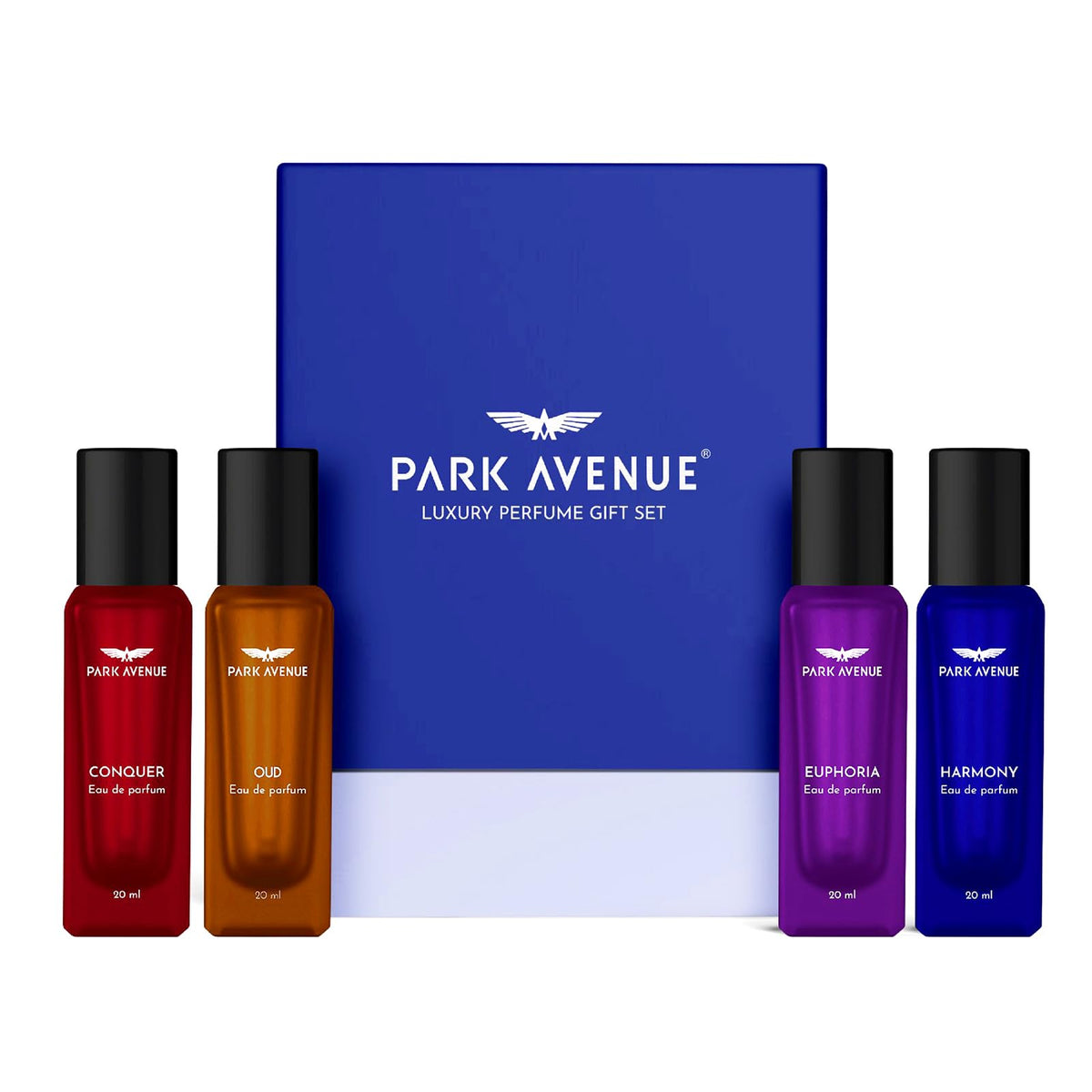 Park Avenue Luxury Perfume Gift Set for Men, 4x20 ml | Euphoria, Conquer, Harmony & Oud Perfume | Eau De Parfum | Premium Luxury Perfume for Corporate Man | Per