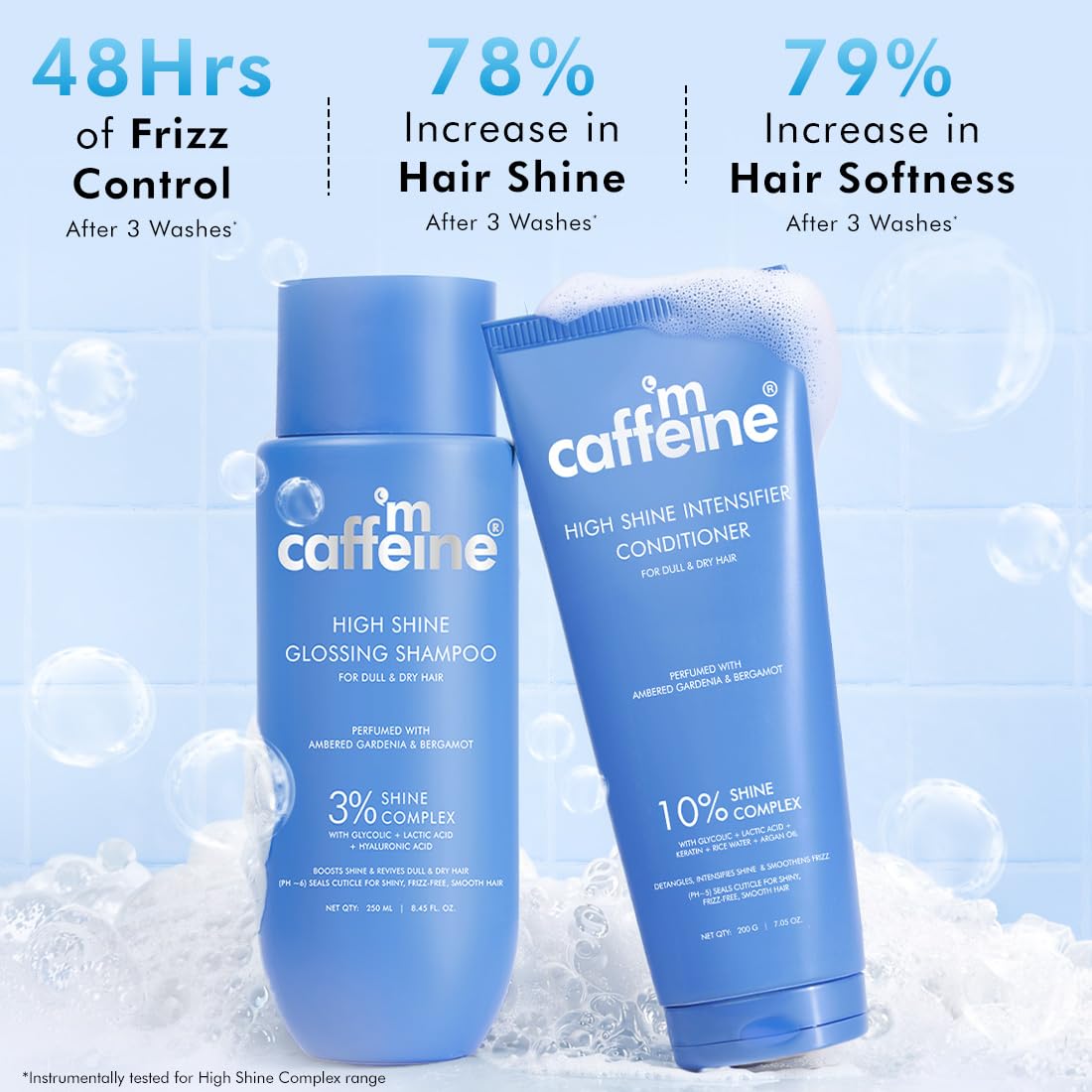 mCaffeine Glass Hair Wash Duo | Glossy Hair Shampoo + Shine Intensifier Conditioner | New Shine Complex | Smooth, Shiny Hair & 48Hr Frizz Control | Long Lasting