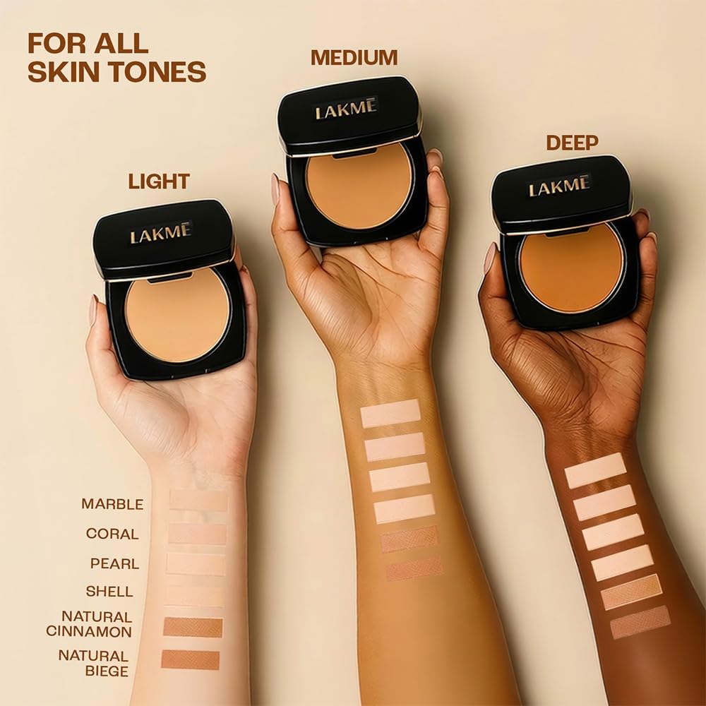 Lakme Forever Matte Compact, Smooth Finish, Lightweight Compact Powder That Lasts for 12 HrsFor A Natural Even Toned Look, Pearl, 9g