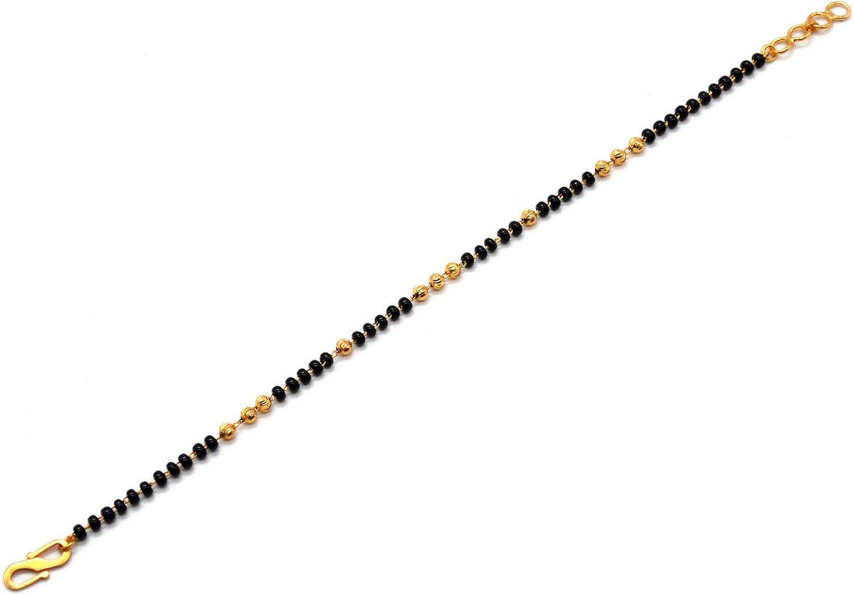JHB Unique & Latest Black Bead Hand Bracelet Mangalsutra for Women (Yellow)