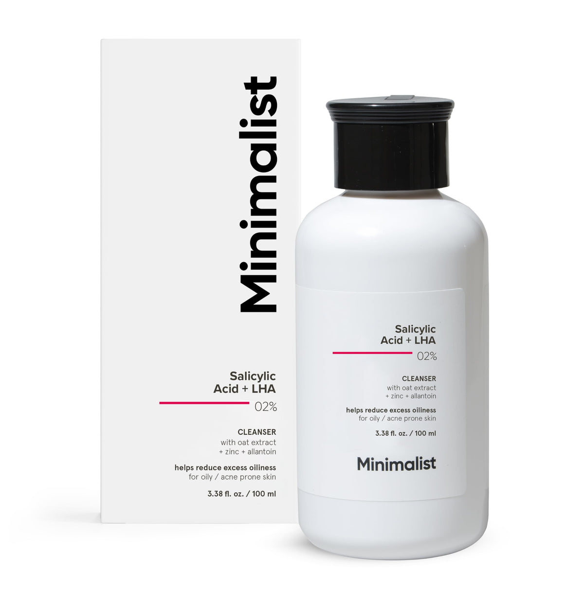 Minimalist Salicylic Acid 2% Face Wash for Oily, Acne Prone Skin | Face Cleanser With LHA & Zinc | Sulphate free Gentle BHA Liquid Exfoliant | For Women & Men |