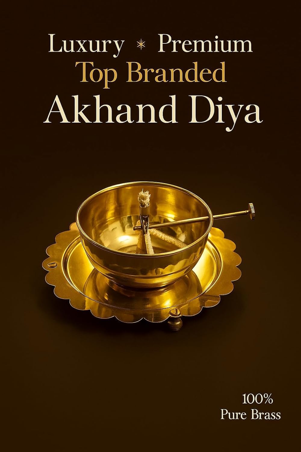 Brass Akhand Diya with Glass Chimney, 7.6 Cm, Adjustable Wick, Small Size Lamp for Pooja and Temple|akhand Diya with Adjustable bati