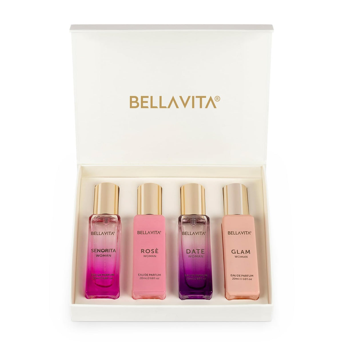 Bella Vita Luxury | Perfume Gift Set for Women 4x20ml | Gifts for Woman | Perfume for Woman | Date, Senorita, Glam, Rose Long Lasting EDP | Floral & Fruity Prem