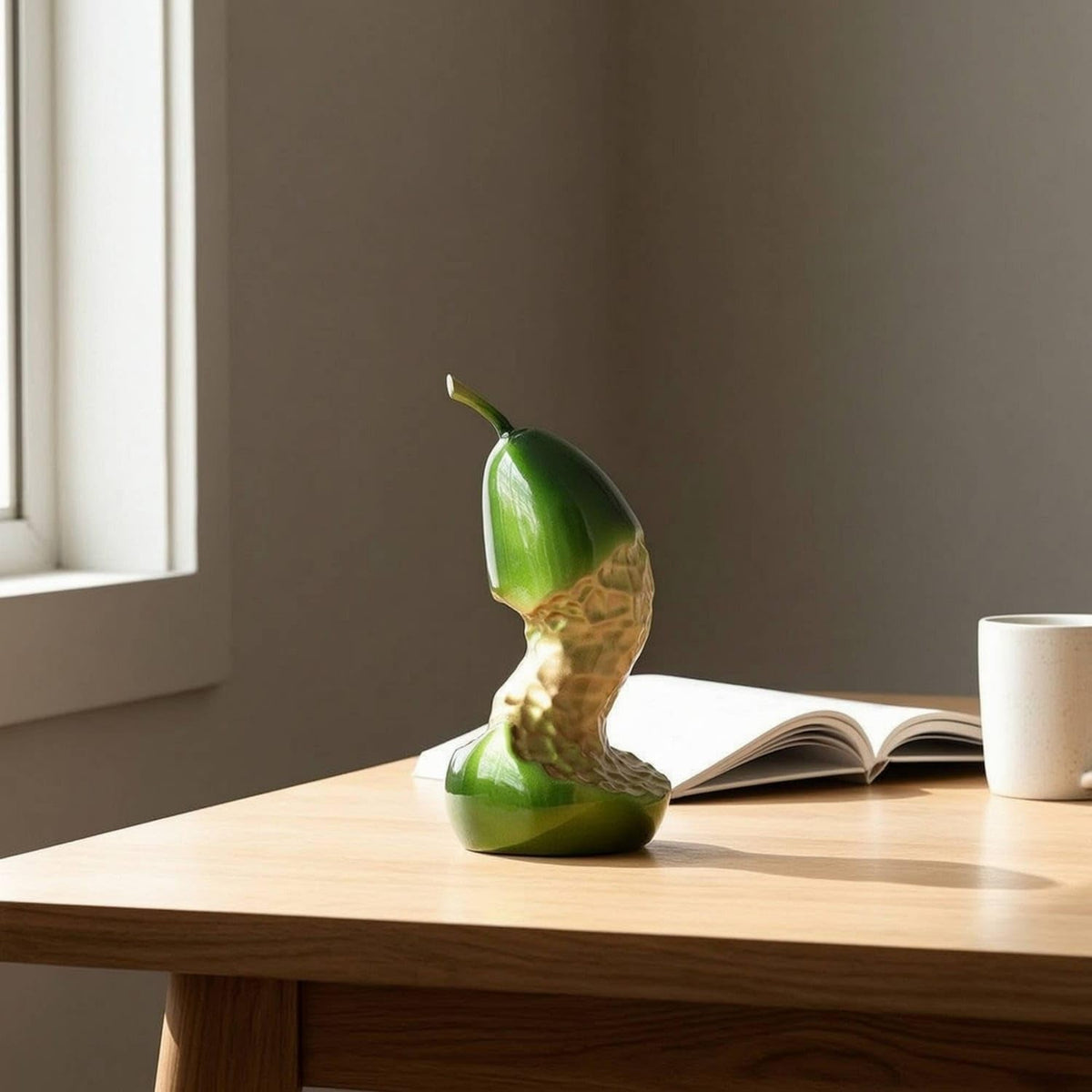 Glossy Pear Ornament Sculptural Pear Sculpture Elegant Tabletop Decor Modern for Living Room, Entryway, Office, Red, 12-12-32cm