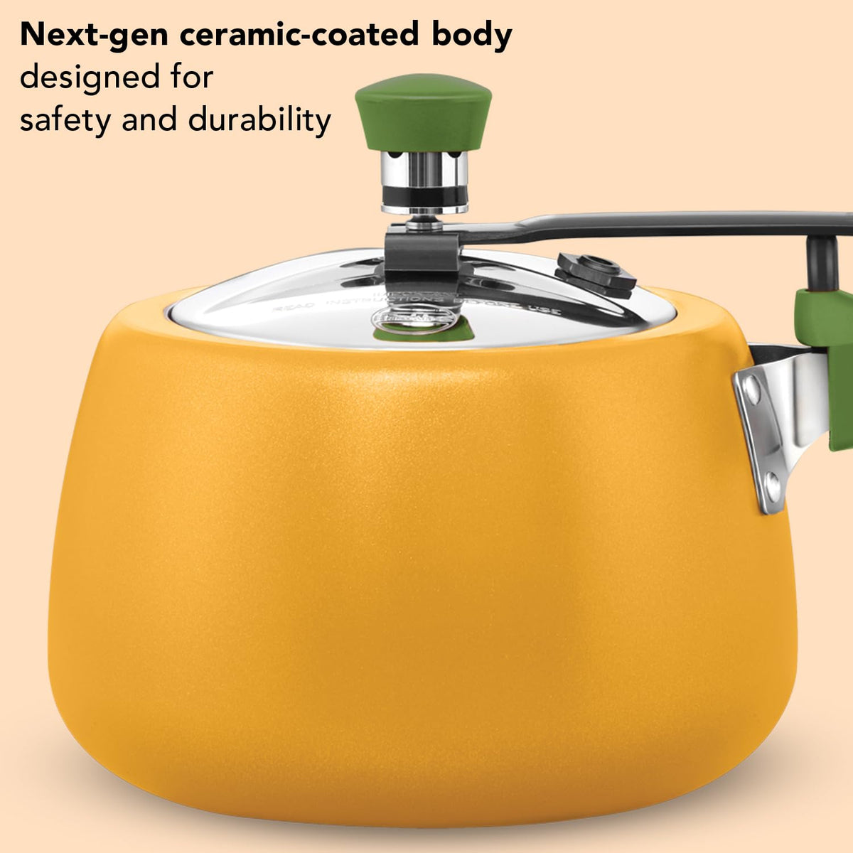 Hawkins Cerenity 3L Pressure Cooker | Ceramic Coated | Contura Shape | Induction & Gas Compatible | Rice, Dal & Curries | ISI Certified | 5 Year Guarantee | Mus