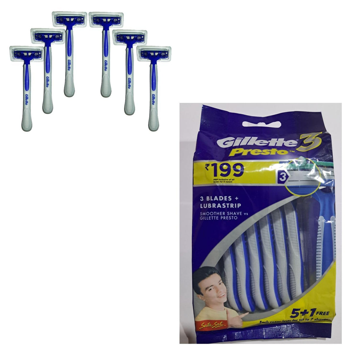 Excellent Quality Presto 3-Blades For smoother Shaving with Lubra Strip (6 In 1) For Man- (Pack of 2) by AMAZPRIME