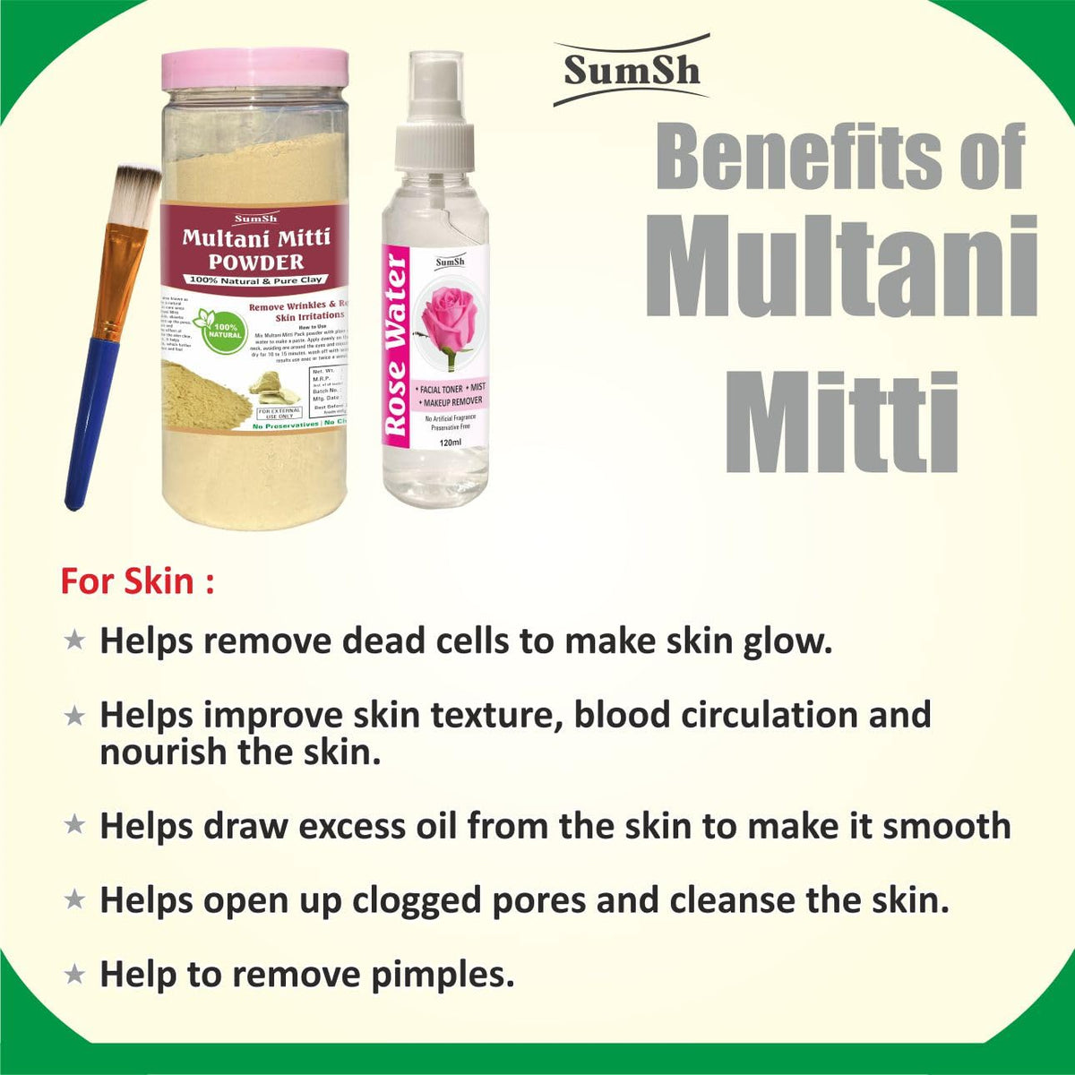 Multani Mitti Powder, 200g with Rose Water Toner 120ml