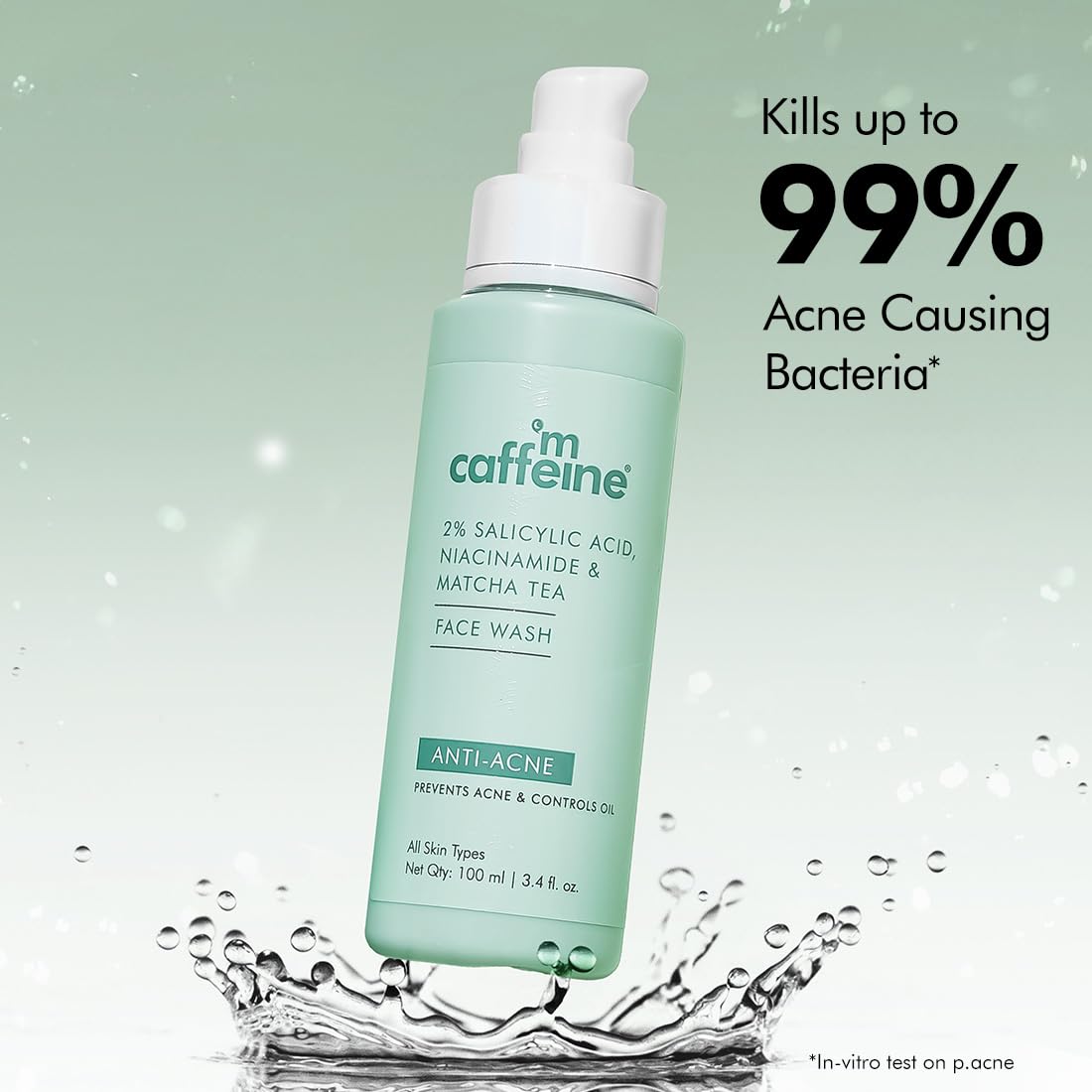 mcaffeine 2% Salicylic Acid Niacinamide & Matcha Tea Face Wash|Anti Acne Cleanser For Pimples|Suitable For Acne Prone & Oily Skin|Fights 99% Bacteria|Sulphate F