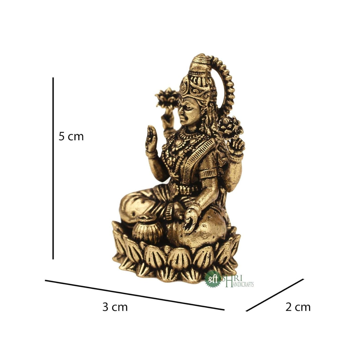INDICAST Brass 2" Goddess Maa Laxmi Idol Murti Statue for Home and Office (5x3x2 cms, 40gm) Brass (40gm_2")