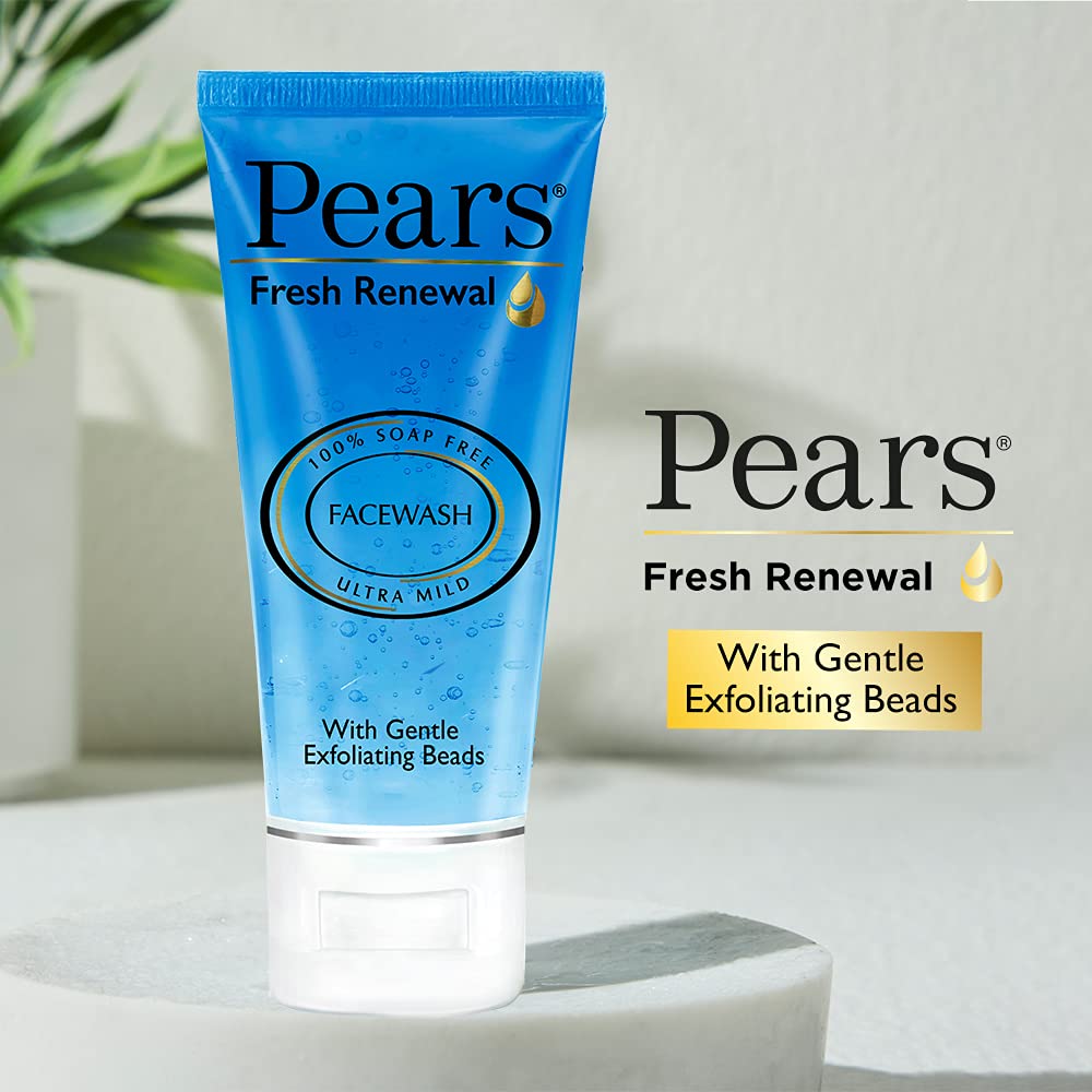 Pears Fresh Renewal Gentle Ultra Mild Daily Cleansing Facewash|| Exfoliates Skin Leaving Cooling Effect|| Balances PH|| 100% Soap Free|| 60 g 60 g (Pack of 1)