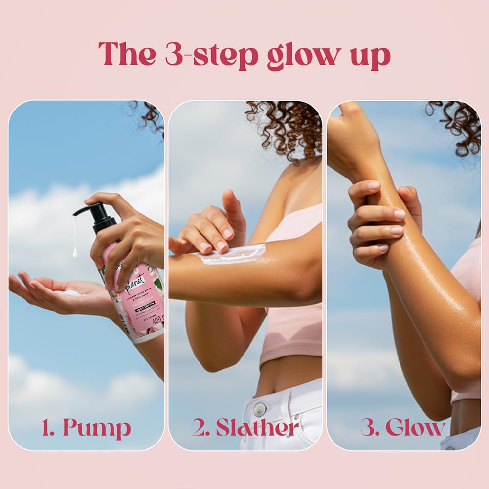Love Beauty & Planet Natural Murumuru Butter & Rose Glow Body Lotion | 24 hour Moisturization | Non-Sticky | Fast Absorbing | For Normal to Dry Skin | Paraben Free | Vegan | Cruelty-Free | 400 ml