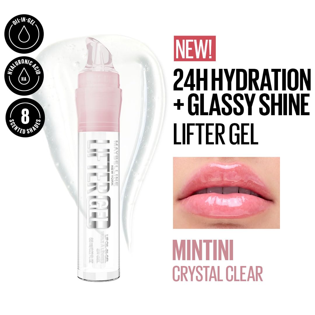 Maybelline New York Lifter Gel Lip Oil In Gel | Glass-like shine | 24H Hydration with Hyaluronic acid + Passionfruit Oil | Softer, bare lips in 1 week - Mintini, 6.6ml