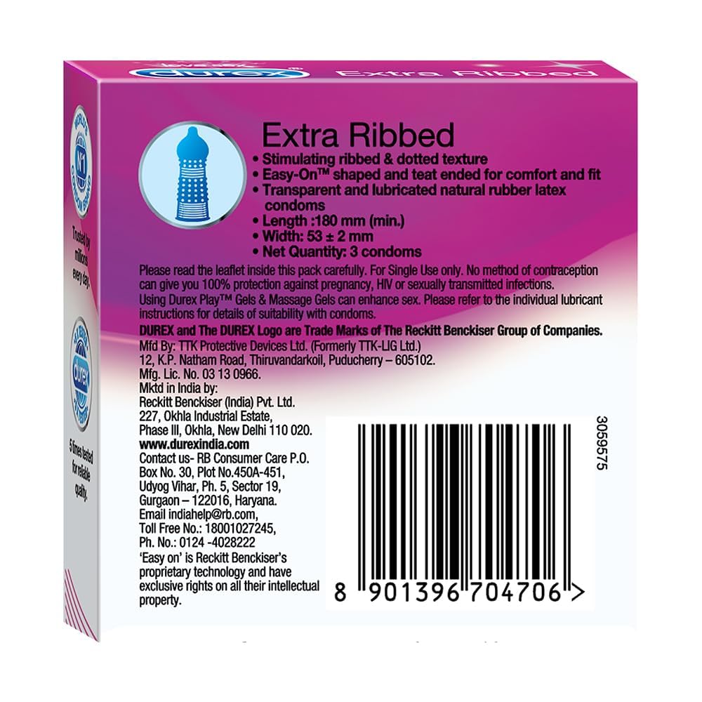 Durex Extra Ribbed - Pack of 3 Condoms