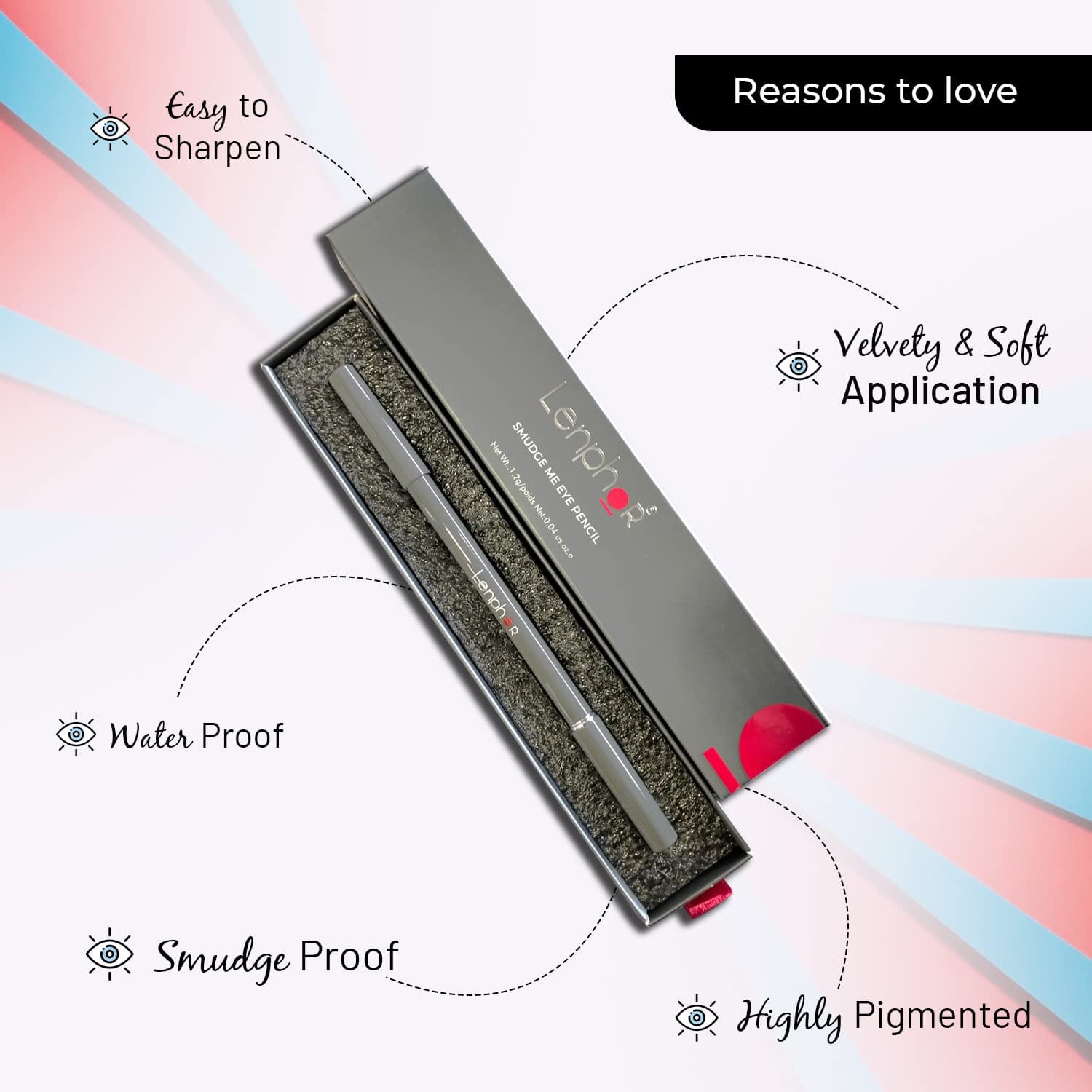 Lenphor - Smudge Me Eye Pencil Comes With Eyeliner & Eyeshadow, Long Lasting Eye Makeup Precision Tip For Professional Strokes Intense Look Smooth Application Matte Finish