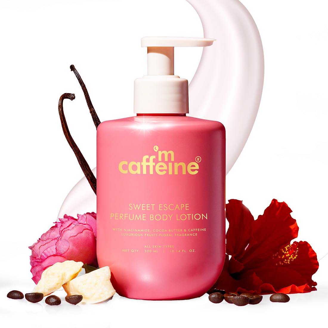 mCaffeine Sweet Escape Perfume Body Lotion 300ml| Niacinamide, Cocoa & Shea Butter | Deep Moisturization for Women & Men | Lightweight, Non-Sticky & Daily Use |