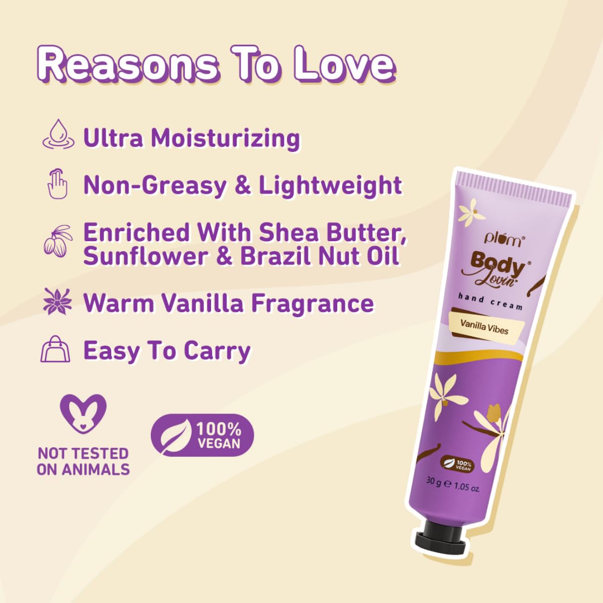 Plum BodyLovin' Vanilla Vibes Hand Cream | Ultra Moisturizing With Shea Butter | Non-Greasy & Lightweight | Irresistible Warm Vanilla Fragrance | Travel Friendl