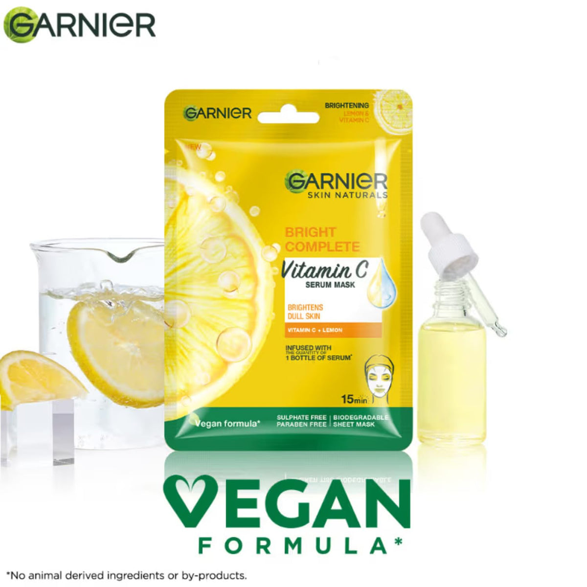 Garnier Skin Naturals, Face Serum Sheet Mask, Pack of 5 (Light Complete, Sakura, Blue, Green Tea, Charcoal)