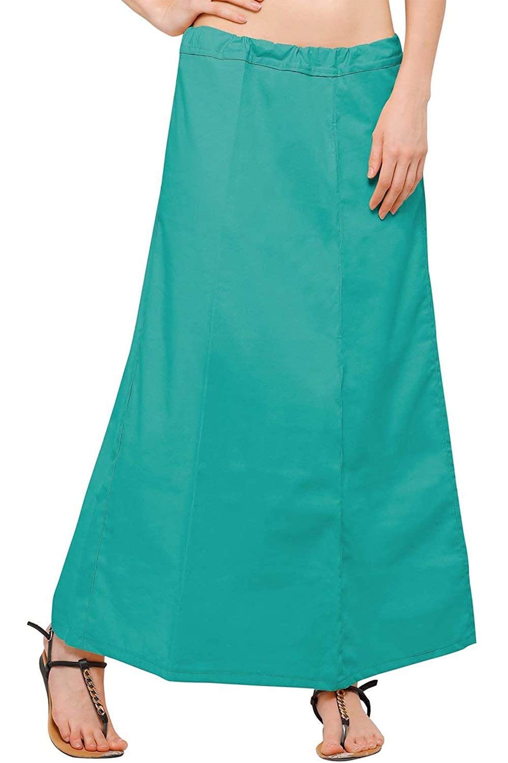 Women's Cotton Readymade Indian Inskirt Saree petticoats Underskirt - Free Size-Teal Green One Size Blue