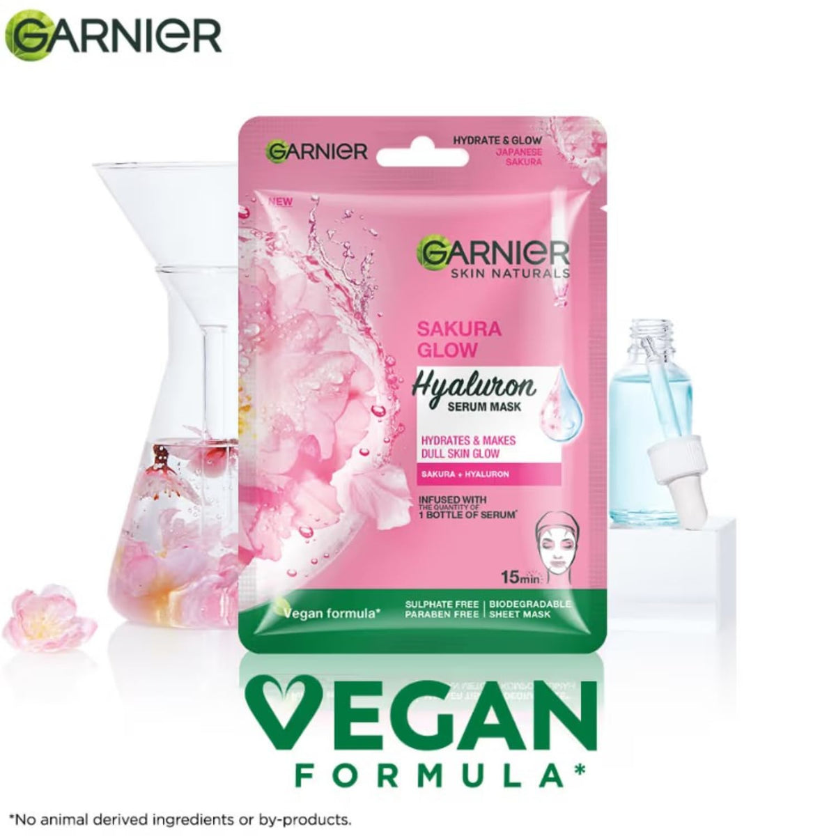 Garnier Skin Naturals, Face Serum Sheet Mask, Pack of 5 (Light Complete, Sakura, Blue, Green Tea, Charcoal)