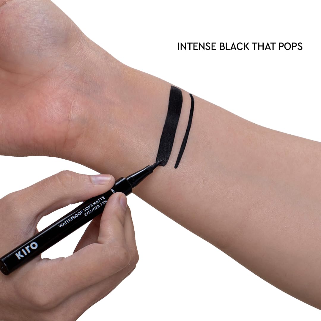 Kiro Waterproof Soft-Matte Eyeliner Pen, Carbon Black, 1.1 ml, Smudgeproof Eye liner, Matte Pen Eyeliner, Vegan, No Parabens, Liquid Eye Pen, 24 Hour Stay On, Non Toxic Liner for Eye