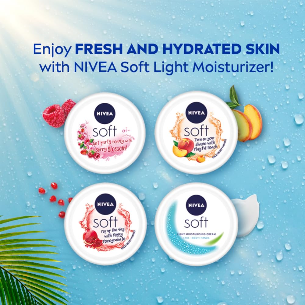 NIVEA Soft Light Moisturizer 100ml | Berry Blossom | For Face, Hand & Body, Instant Hydration | Non-Greasy Cream | With Vitamin E & Jojoba Oil | All Skin Types
