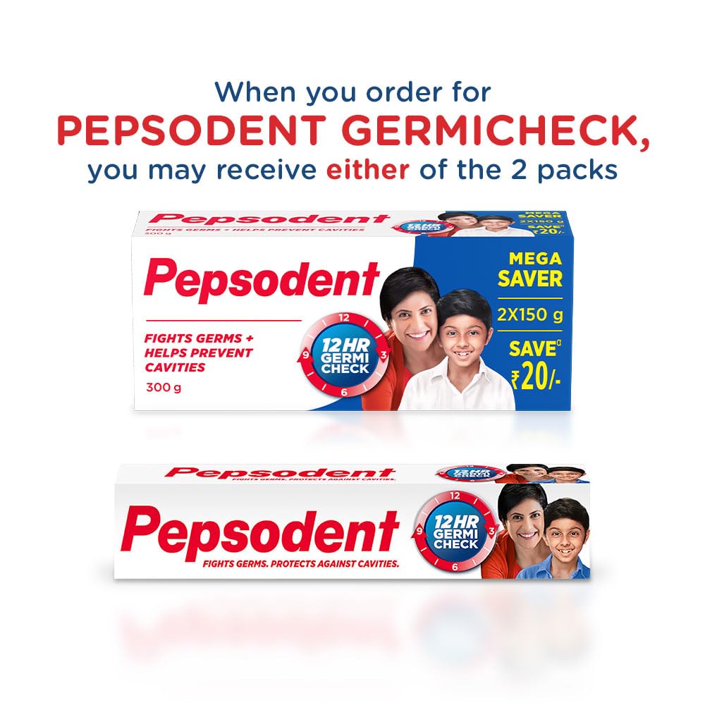 Pepsodent Germicheck Anti cavity Toothpaste | 12 HR protection from cavity germs | Mint flavour|| Multipack_300G (150g*2) 300 g (Pack of 1)