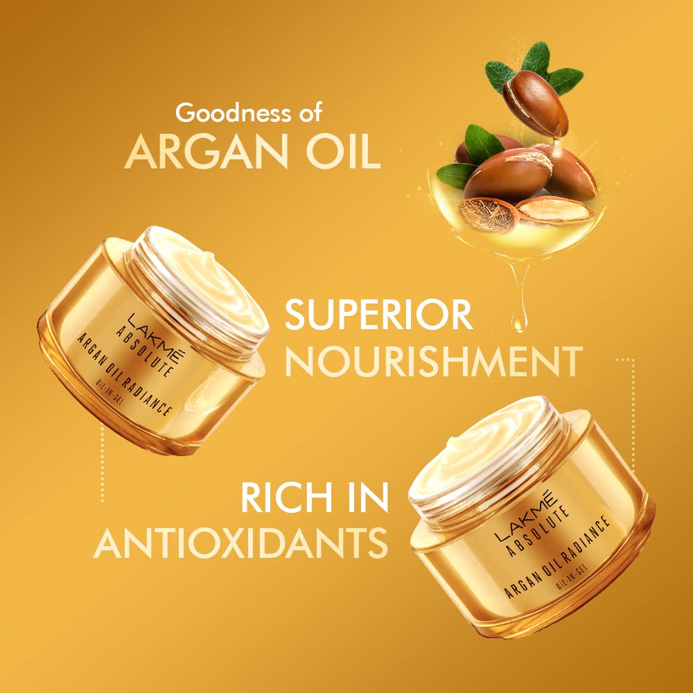 Lakme Absolute Argan Oil Radiance Oil-In Gel with Antioxidants, Argan Oil, Superior Nourishment, 50G 50 g (Pack of 1)
