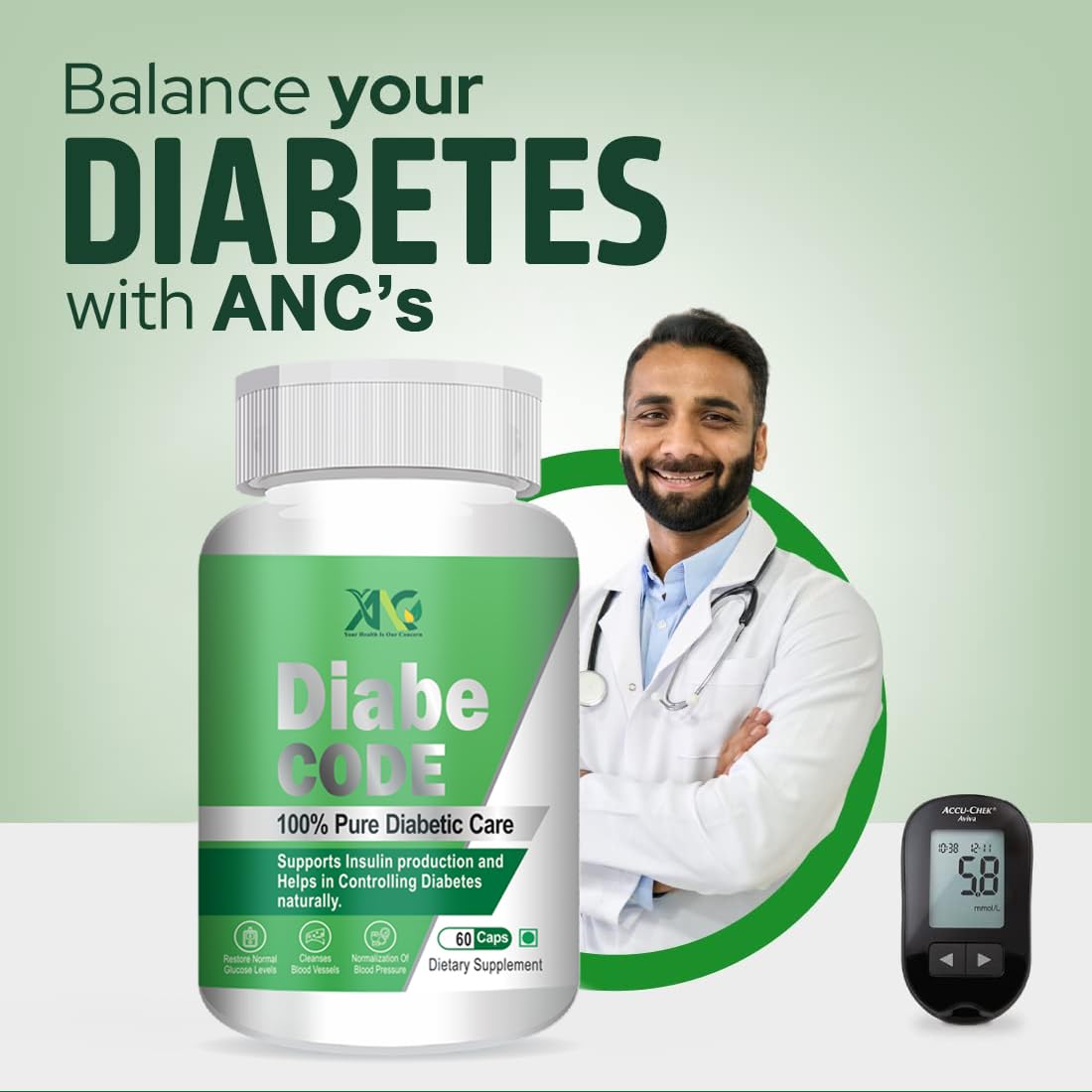 ANC DiabeCode 60 Capsules & Insulix 60 Capsules Support Endocrine Health & Diabetes Control Insulin Resistance | Supports Healthy Energy | Normalize Blood Sugar