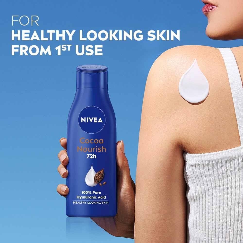 NIVEA Cocoa Nourish 200ml Body Lotion with Deep Moisture Serum| 48 H Moisturization | With Cocoa Butter & Coconut Oil | Non Greasy & Healthy Looking Skin |For V