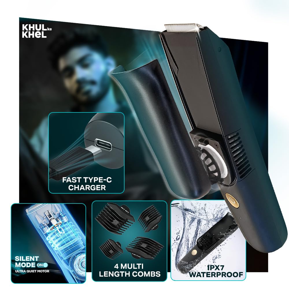 Bombay Shaving Company AirGlide Full Body Trimmer With Vacuum Tech | Zero Mess Body, Balls Trimming | Type C Flash Charging | Multi Length Combs, Detachable Bla