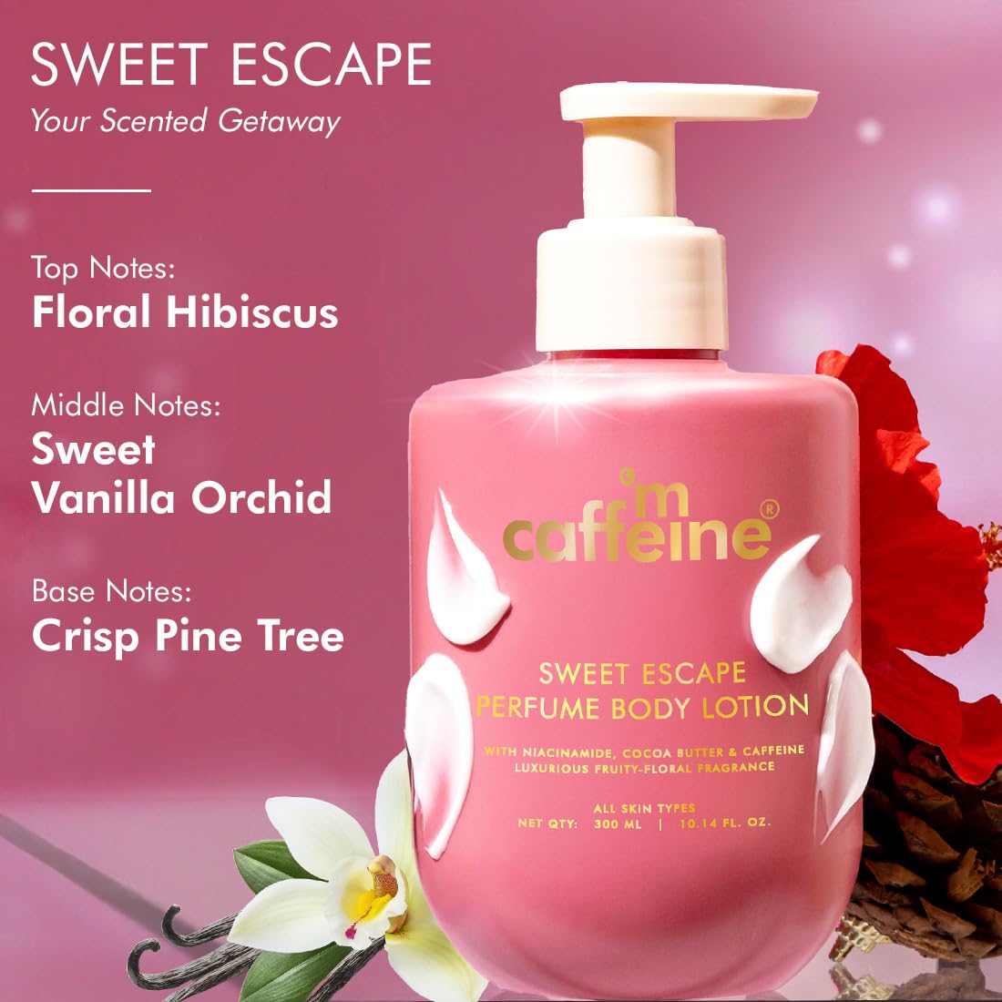 mCaffeine Perfume Body Lotion Gift Kit - Sweet & Breezy Luxe Body Care | Rakhi Gift Kit for Women & Men | Deeply Moisturizes with Niacinamide & Cocoa Butter | P
