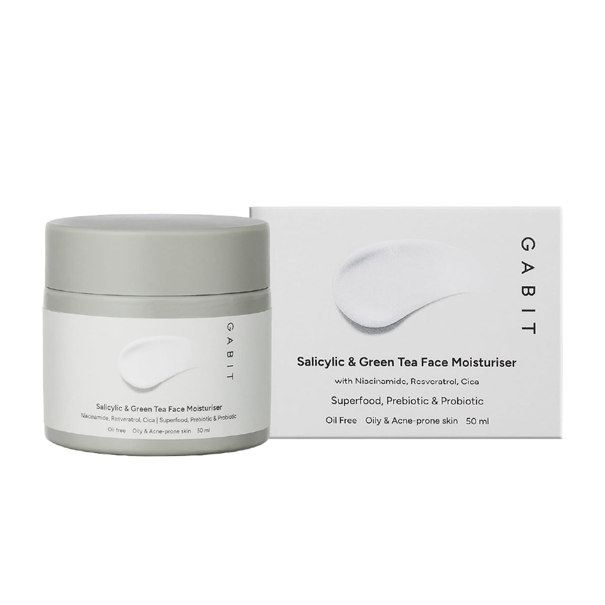 Gabit Salicylic Acid & Green Tea Face Moisturiser For Acne, Blackheads & Open Pores | 0.5% Salicylic, Oil free, Exfoliates, Brightens skin |Ceramides, Niacinami