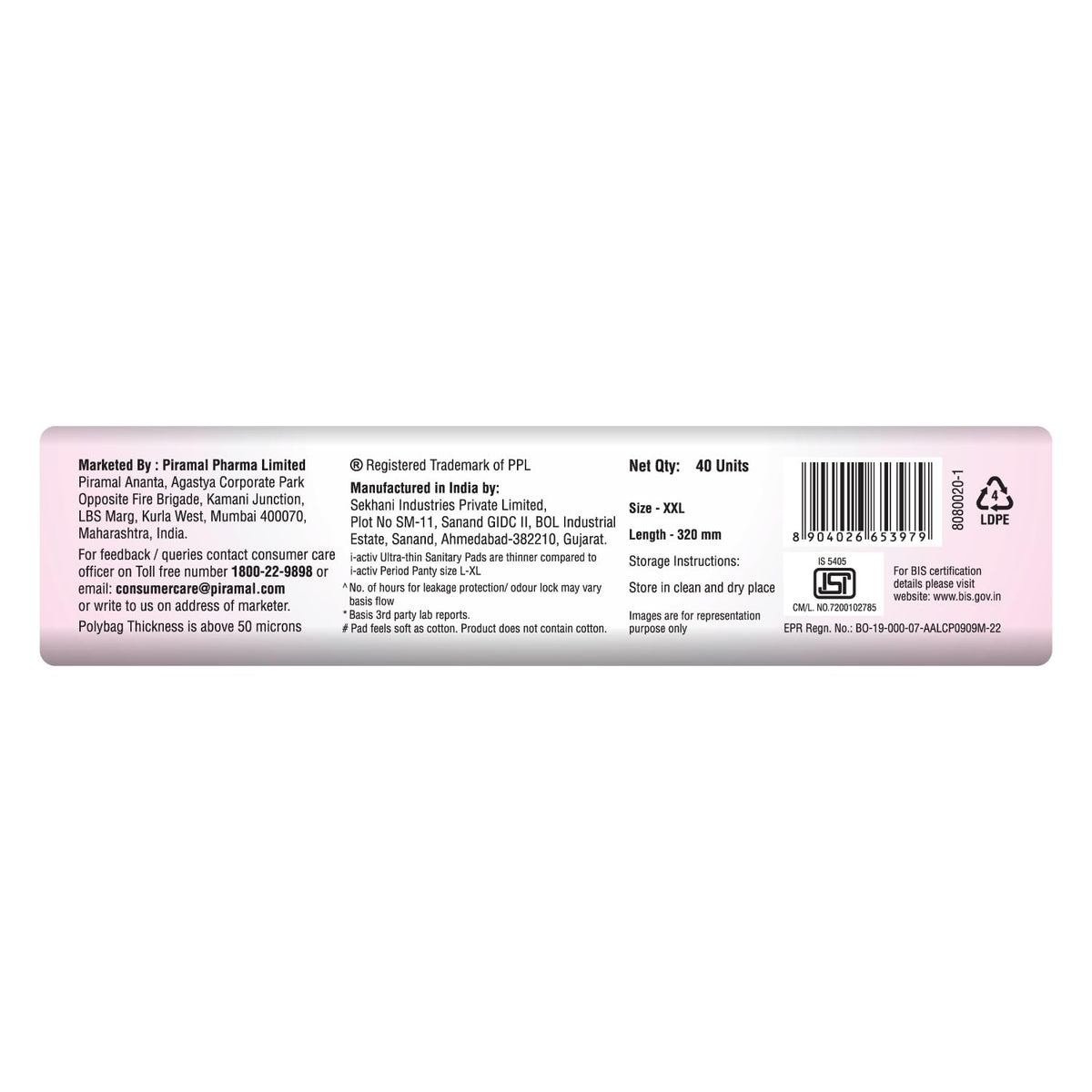 I activ Ultra Thin Sanitary Pads for Women XXL | 40 Pads | Anti-Rash Anti-Bacterial Cottony Soft Sanitary Napkins | No Nasties | Upto 12 Hours Heavy Flow Leak P