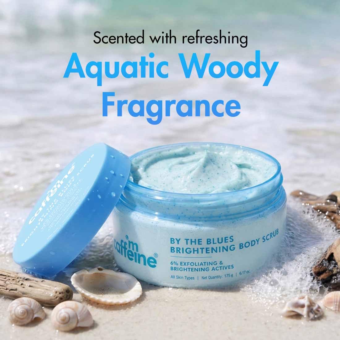 mCaffeine 2-in-1 By The Blues Exfoliating & Brightening Body Scrub | 6% Multi-Action Actives with Niacinamide, Walnut & Apricot | Glycerin for Hydration | Aqua-