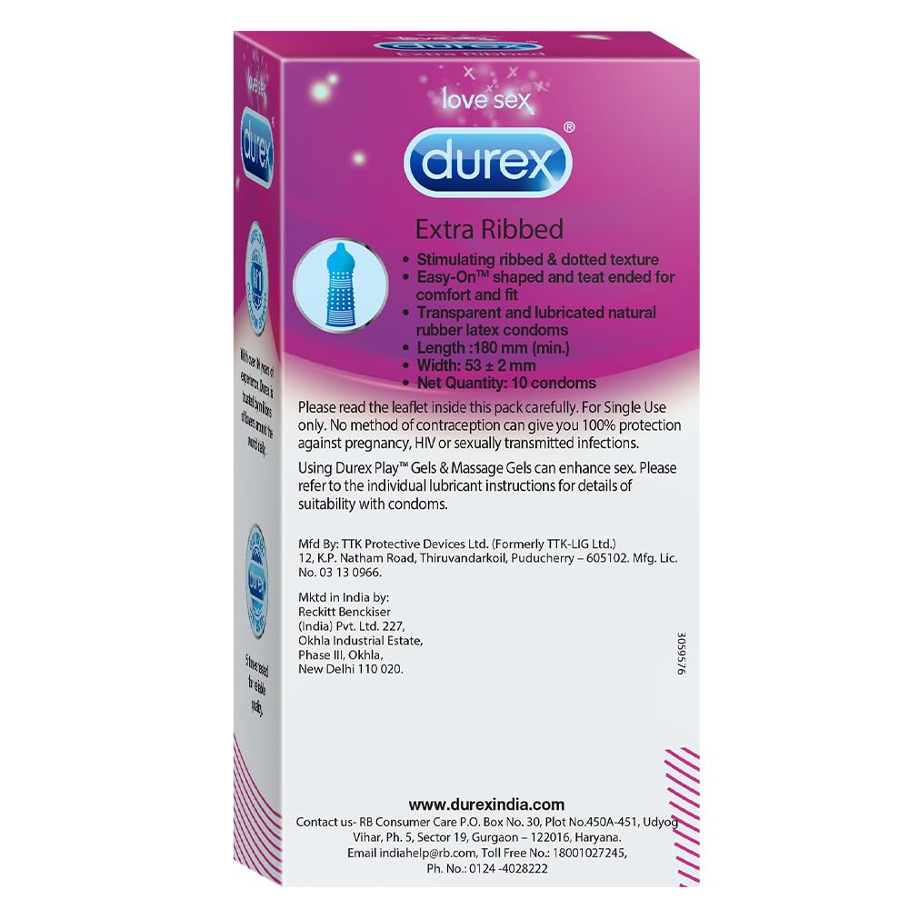 Durex Multi Pack Condoms for Men | Extra Time, Extra Dotted & Extra Ribbed | 10 Count (Pack of 4) Condoms Thin, Ribbed, Dotted & Extra time condoms