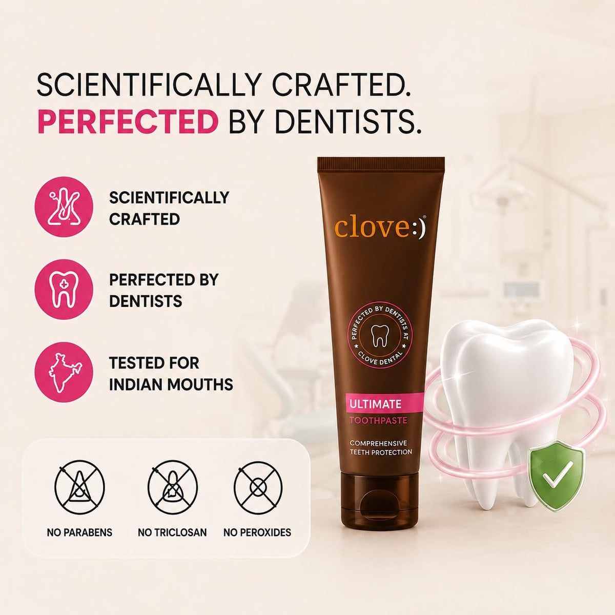 Clove Ultimate Toothpaste, Patented Optafresh Technology, 24-Hour Active Freshness & Bad Breath Control, Cavity Protection & Healthy Gums,Safe formula, Mint, Pa