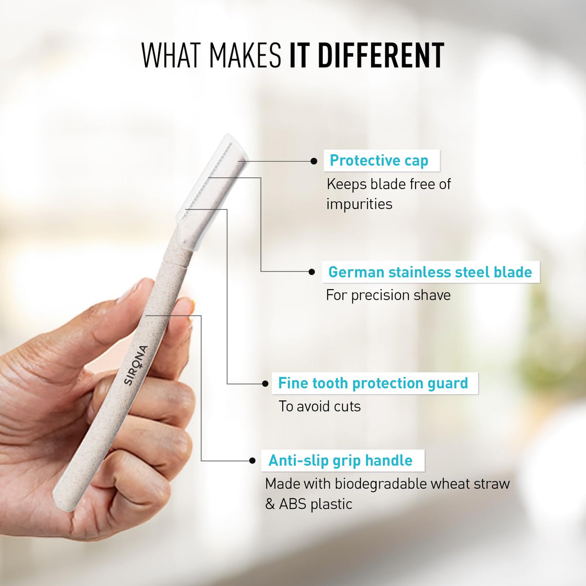 Sirona Blink & Glow Face Razor for Women | Dermaplaning Tool for Face | Facial Hair & Peach Fuzz Remover | Anti-slip Grip | German Stainless Steel Blades | Pack