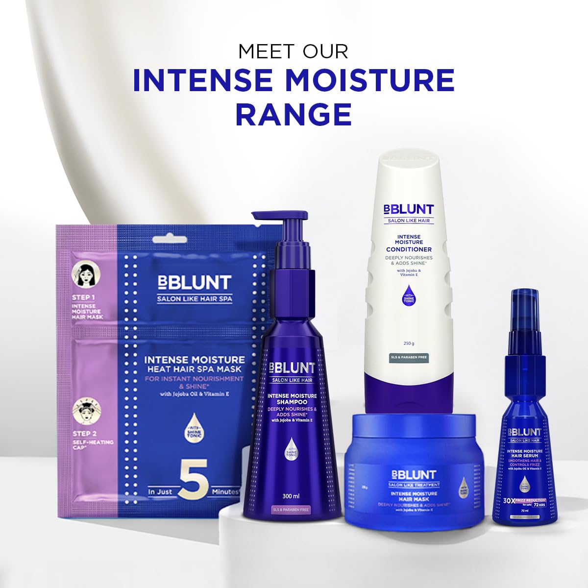 Bblunt Intense Moisture Shampoo with Jojoba and Vitamin E for Dry & Frizzy Hair | Moisturizes & Hydrates | Adds Shine | For Men & Women | 300 ml